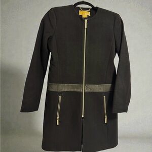 Michael Kors Black Pea Coat with silver Zipper Accents
